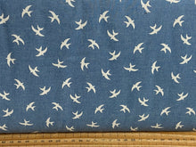 Cotton Denim Printed Fabric Swallows on Blue C8381 by 1/2 Metre*