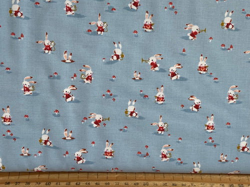 Jill Howarth for Riley Blake Down The Rabbit Hole I'm Late White Rabbit Blue Cotton Fabric by the 1/4 Metre*
