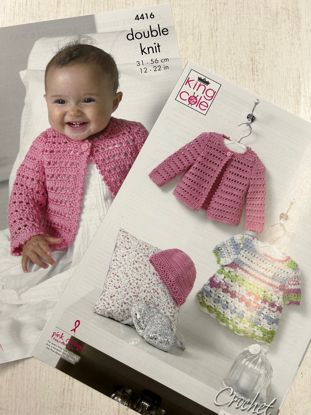 King Cole Crochet Pattern Babies Double Knit Cardigan Dress & Hat 4416 fabric shack malmesbury wool knit