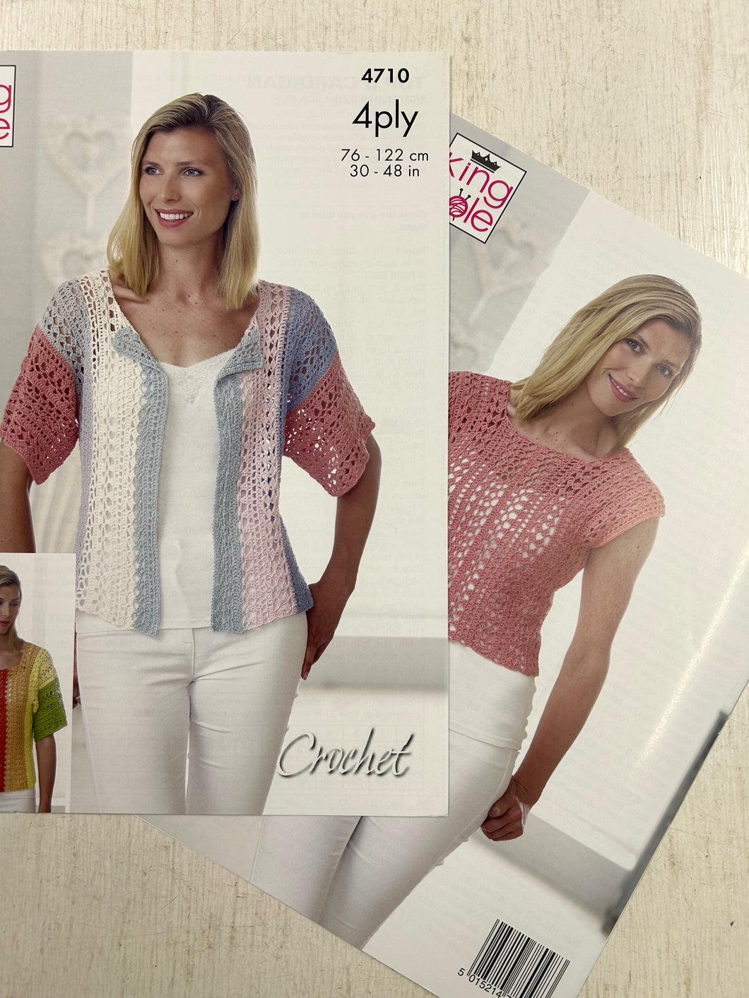 King Cole Crochet Pattern ladies womens tshirt t-shirt cardigan top 4710 4ply 4 ply fabric shack malmesbury wool knit