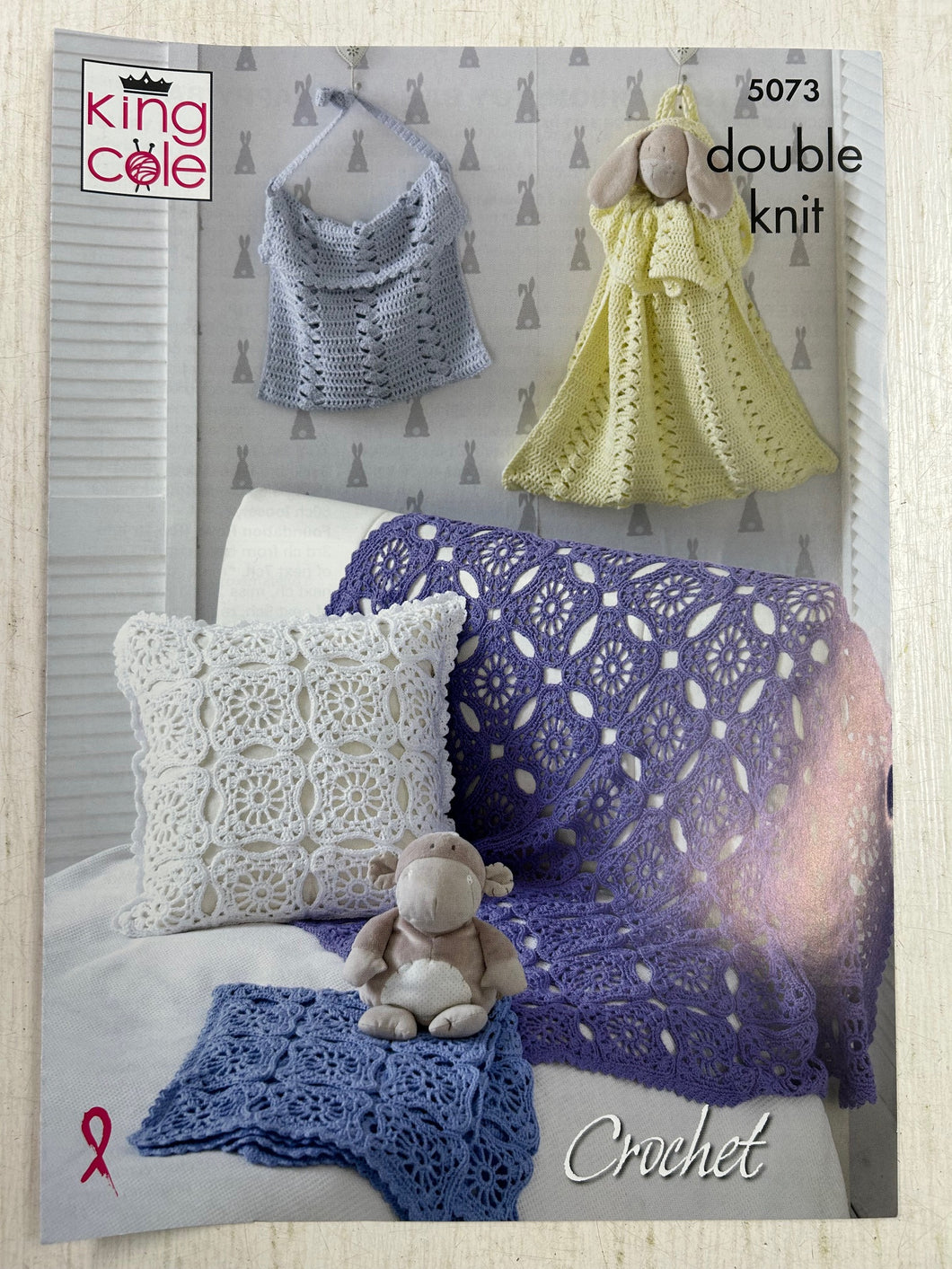 King Cole Crochet Pattern nursery Double Knit blanket pillow cushion nappy toy bag 5073 fabric shack malmesbury wool knit