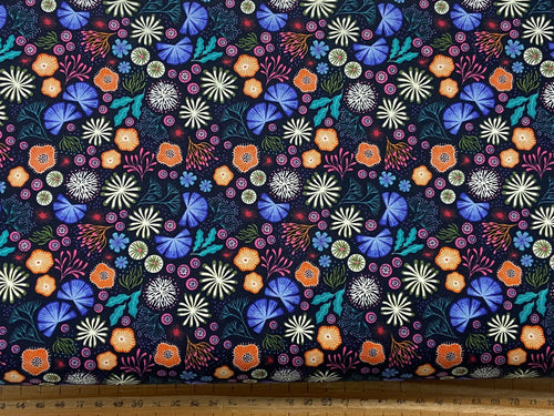 LEWIS AND IRENE OCEAN GLOW UNDER THE SEA GLOW IN THE DARK FABRIC SHACK MALMESBURY coral dark blue