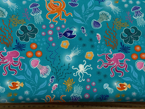 LEWIS AND IRENE OCEAN GLOW UNDER THE SEA GLOW IN THE DARK FABRIC SHACK MALMESBURY under the sea green