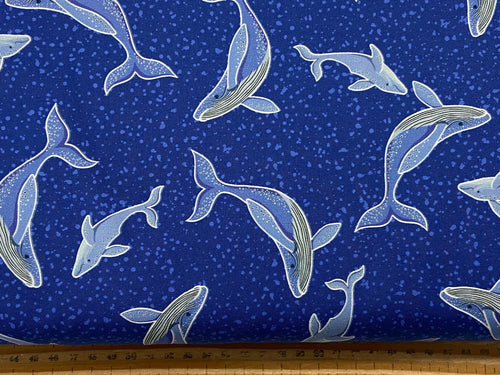 LEWIS AND IRENE OCEAN GLOW UNDER THE SEA GLOW IN THE DARK FABRIC SHACK MALMESBURY whales bright blue