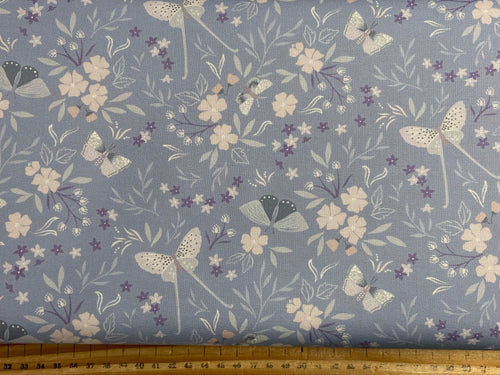 cassandra connelly evenfall butterfly flower floral  dark periwinkle CC41.2 blue butterflies cotton fabric shack malmesbury