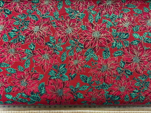 christmas cotton amaryllis rose red gold metallic extra wide fabric shack malmesbury