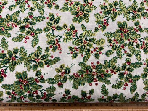 christmas cotton holly cream gold metallic extra wide fabric shack malmesbury