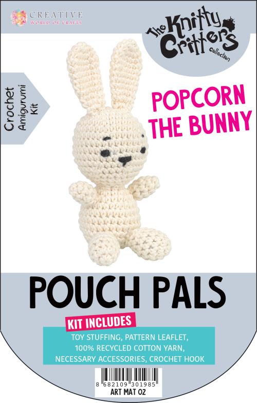 The Knitty Critters Pouch Pals Popcorn The Bunny Amigurumi Crochet Kit