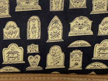 Faye Guanipa for Dear Stella Boo Gravestones Black Cotton Fabric by 1/4 Metre*