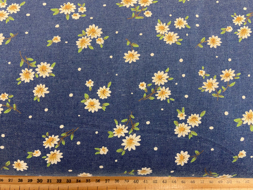 denim print daisy daisies dots flower flowers cotton fabric shack malmesbury