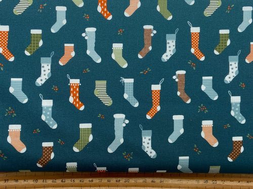 elana amo moda purrfect xmas stockings teal fabric shack malmesbury