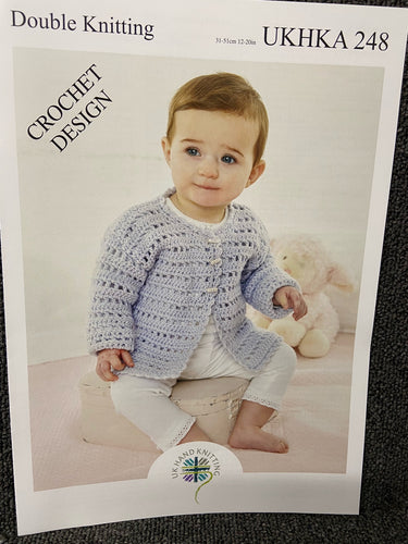 UKHKA Crochet Double Knitting Baby Cardigan Pattern UK248