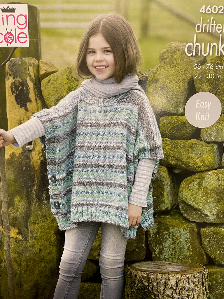 King Cole Kids Poncho Sweater Coat Easy Knit Chunky Knitting