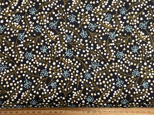 lewis and irene new forest winter flannel brushed cotton floral flowers dark blue berries fabric shack malmesbury