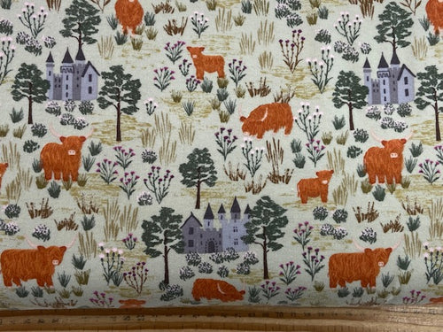 lewis & and irene loch lewis brushed cotton flannel highland cow light sage fabric shack malmesbury