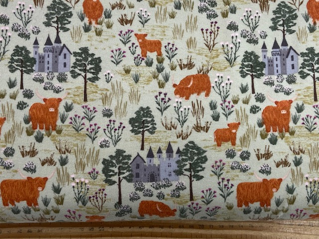 lewis & and irene loch lewis brushed cotton flannel highland cow light sage fabric shack malmesbury