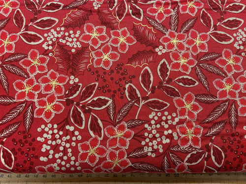 lewis & irene noel holly berries flower berry floral metallic gold festive red fabric shack malmesbury cotton quilt quilting christmas fabric shack malmesbury