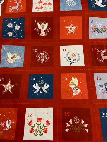 lewis and irene peace and joy christmas advent calendar panel red fabric shack malmesbury