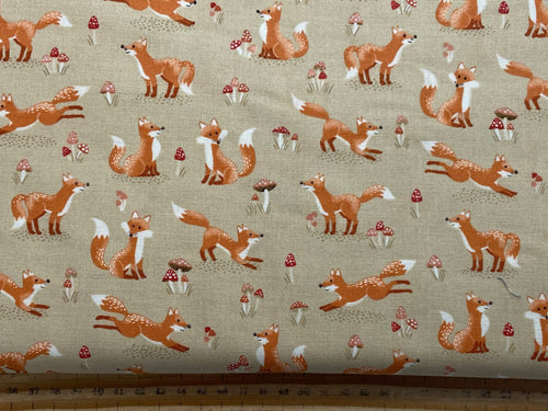 Makower Hello Autumn Wild Wood Fox Cream Cotton Fabric by 1/4 Metre*