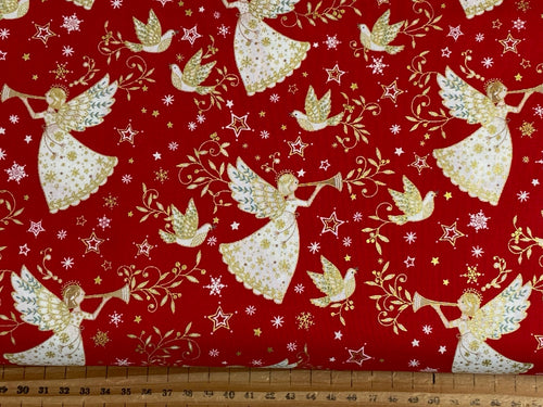 makower herald angels christmas red with gold metallic  fabric shack cotton advent red cream malmesbury