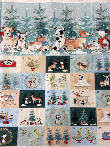 mans best friend dog puppy pup christmas holiday advent calendar panel cotton fabric shack malmesbury