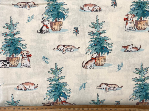 mans best friend dog puppy pup christmas holiday sleepy dog cream cotton fabric shack malmesbury
