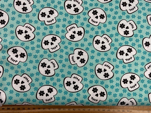 me and my sister designs moda fabboolous halloween sugar skull aqua cotton fabric shack malmesbury