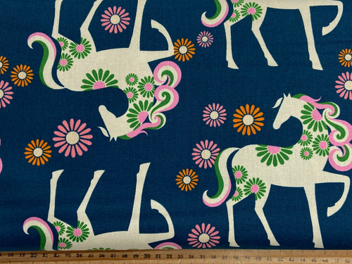 melody miller ruby star society cotton Canvas Carousel Horse Light Galaxy Blue fabric shack malmesbury
