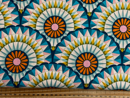melody miller ruby star society cotton Carousels Pinwheel Light Galaxy Blue fabric shack malmesbury