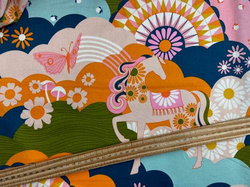melody miller ruby star society cotton horse daydreamer cloudscape orange pink fabric shack malmesbury