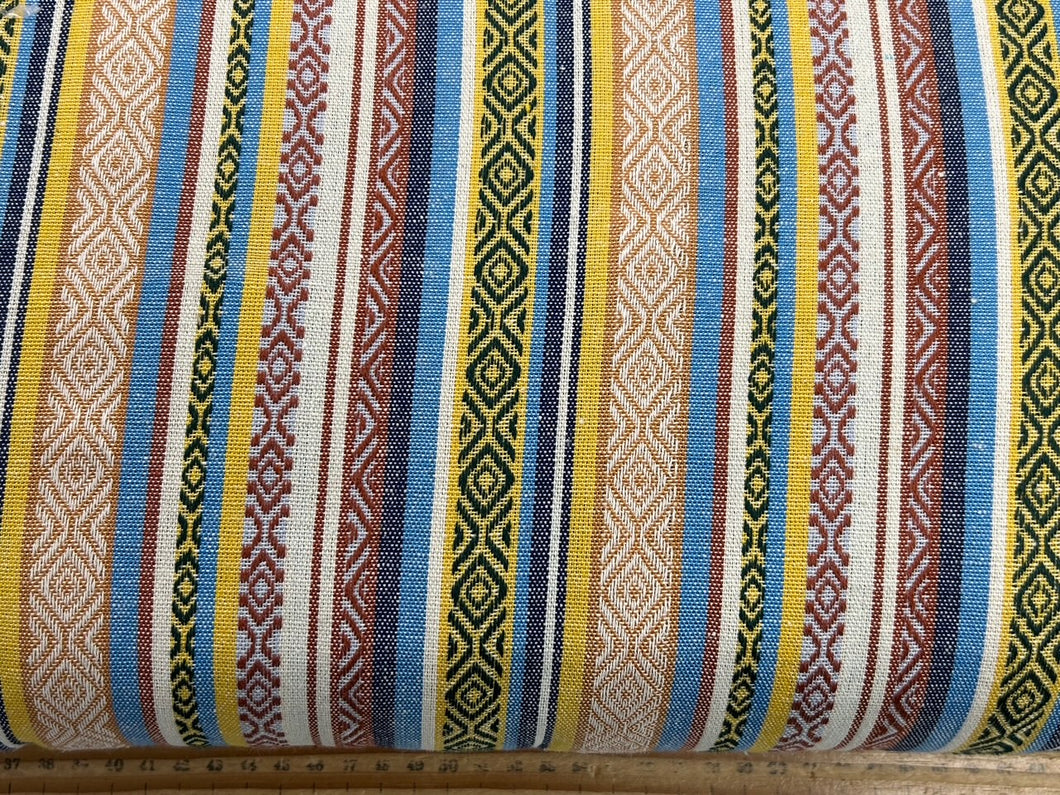 mexican stripes recycled jacquard polycotton cotton stripe blue yellow brown 716 fabric shack malmesbury