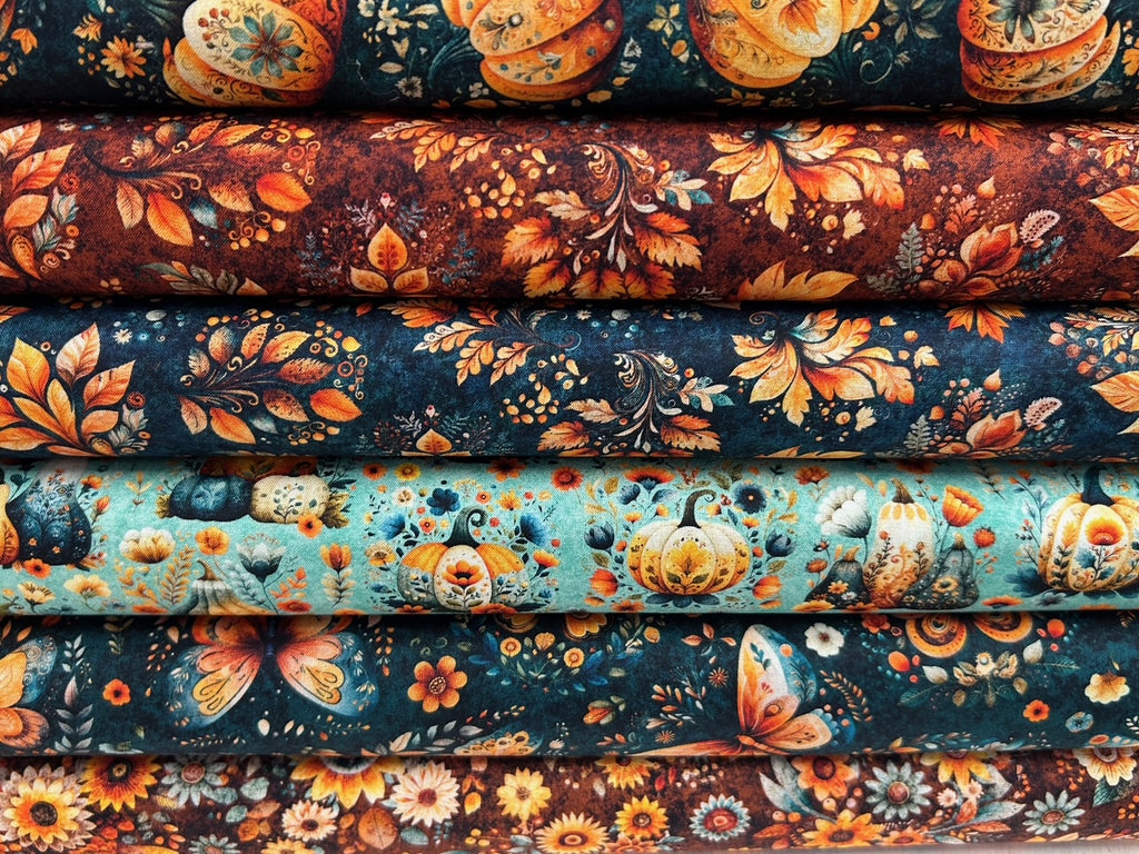 Harvest Hollow for QT Fabrics Butterflies Teal Cotton Fabric by 1/4 Me ...