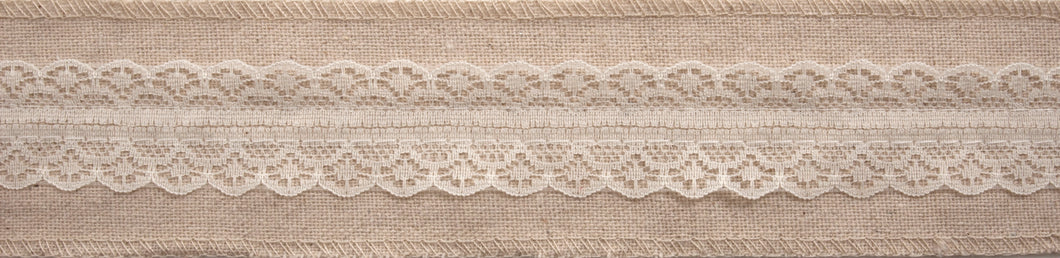ribbon trim lace trimmed cotton linen hessian 50mm fabric shack malmesbury GTCB059