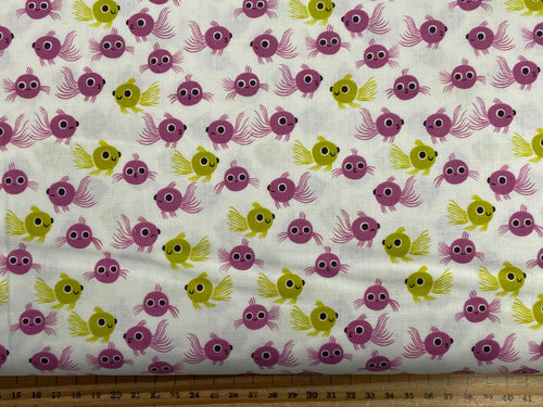 ruby star society moda animal animal fish gold fish goldfish heliotrope lime purple cotton fabric shack malmesbury