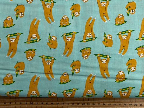 ruby star society moda animal animal sloth turquoise minty cotton fabric shack malmesbury