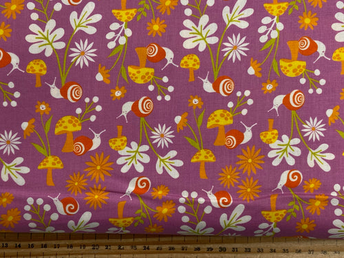 ruby star society moda animal animal snail snails mushroom toadstool purple heliotrope cotton fabric shack malmesbury
