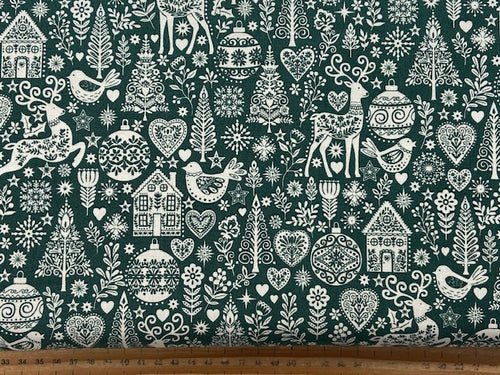 scandi christmas stags and baubles on green fabric shack malmesbury