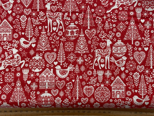 scandi christmas stags and baubles on red fabric shack malmesbury