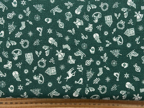 scandi christmas white icons on green fabric shack malmesbury