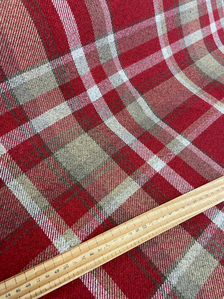 Skye Tartan Wool Effect Red Check Plaid by 1/2 Metre Fabric Shack Malmesbury