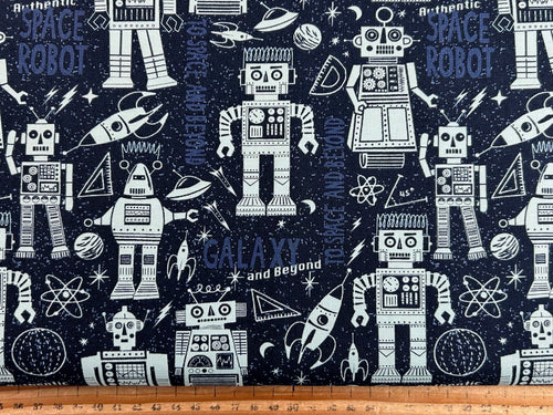 stacy iest hsu 321 blast off rockets robots control fabric shack malmesbury robots blue