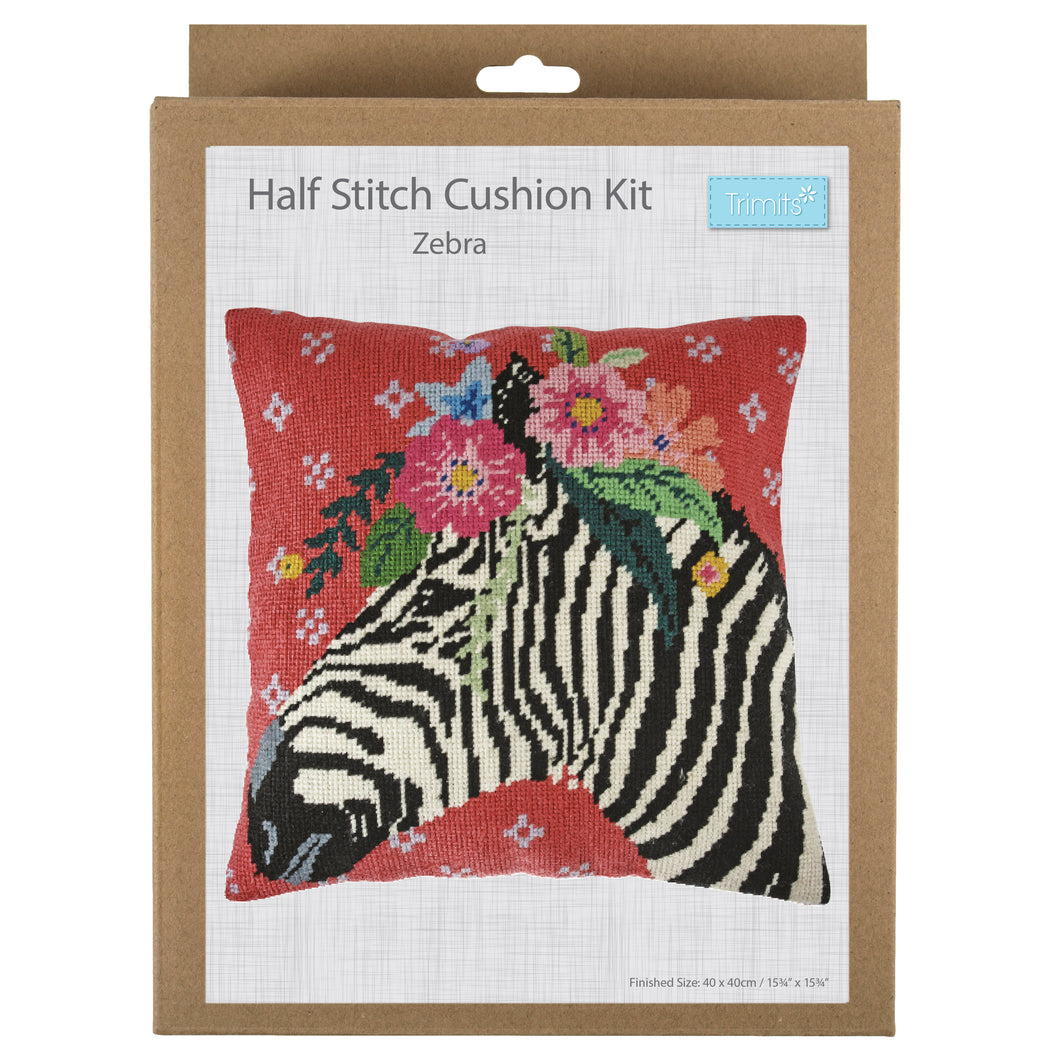 tapestry needlepoint half cross stitch pillow cushion sewing it trimits fabric shack malmesbury zebra