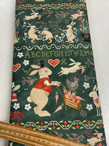 teresa kogut for riley blake hop hop hooray fabric shack malmesbury spring is here border strips teal green