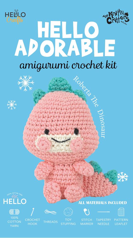the knitty critters crochet kit hello adorable roberta the dinosaur amigurumi fabric shack malmesbury