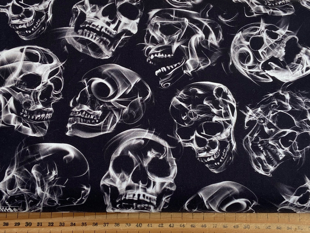 Timeless Treasures Wicked Smokey Skulls (2009) Black Cotton Fabric by ...