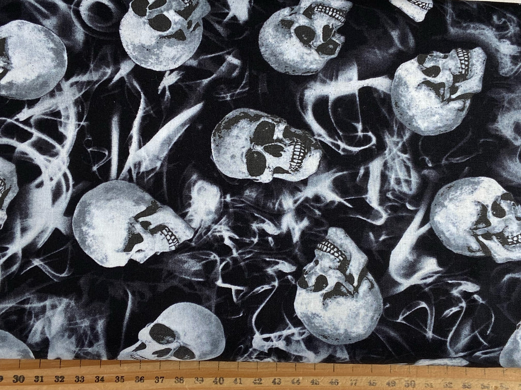 Timeless Treasures Wicked Skulls & Smoke (8642) Black Cotton Fabric by ...