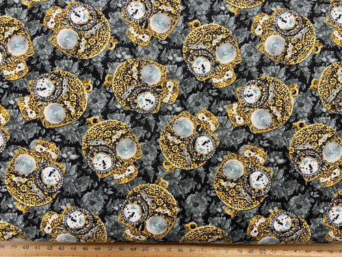 urban essence designs for blank quilting time travel fabric shack malmesbury skulls grey steam punk