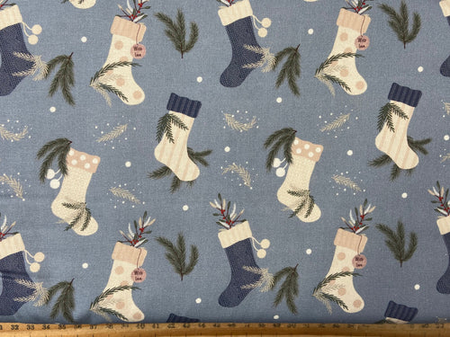 victoria louise designs cosy christmas holiday knitted stockings blue grey cotton fabric shack malmesbury