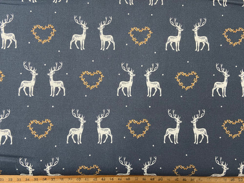 victoria louise designs cosy christmas holiday stag wreath navy blue cotton fabric shack malmesbury