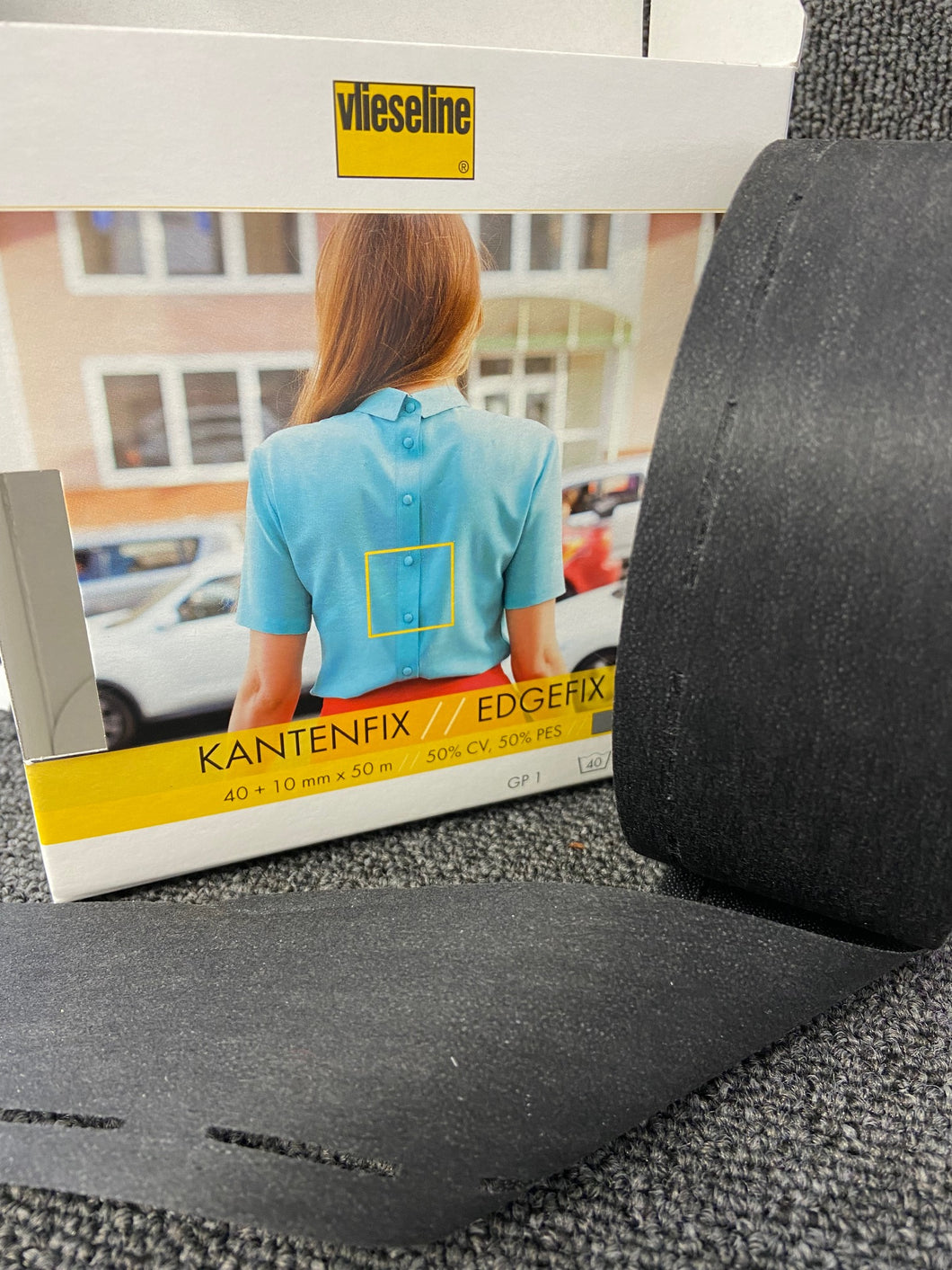 vilene vlieseline edgefix kantenfix edge placket hem fusible tape back 50mm